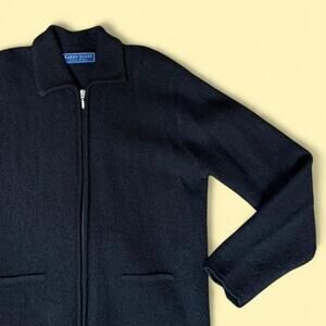 Vintage Late 80s-Early 90s Black Karen Scott 100% Wool Zip-Up Made in Australia
